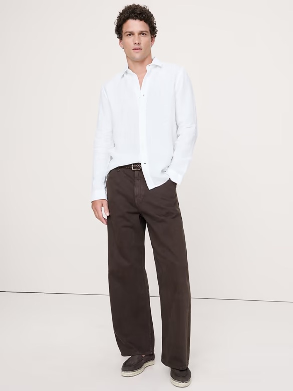 Banana Republic Standard Fit Linen Shirt Size Medium White
